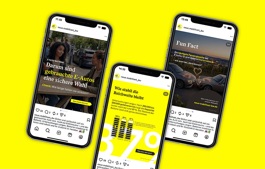 Screenshots Instagram E-Mobilität auf Smartphone