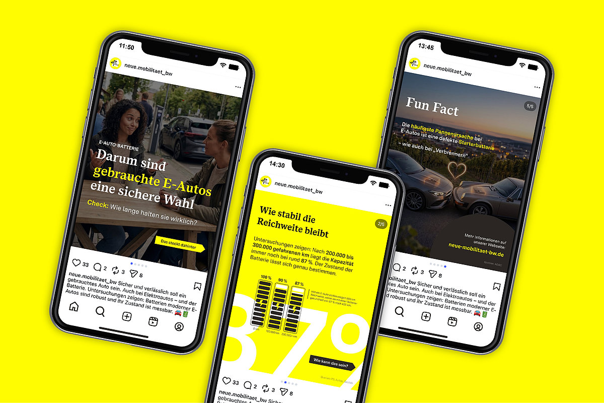 Screenshots Instagram E-Mobilität auf Smartphone