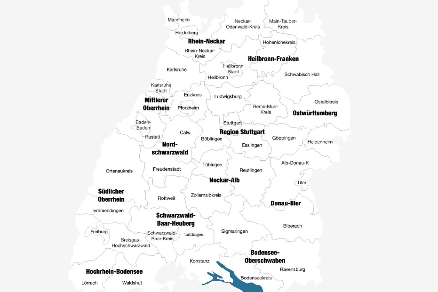 Landkarte von Baden-Württemberg mit Übersicht aller regionalen Beratungsstellen