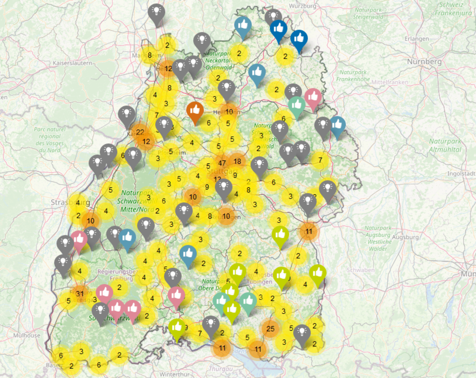 Ein Ausschnitt der Klimaschutzland-BW Karte