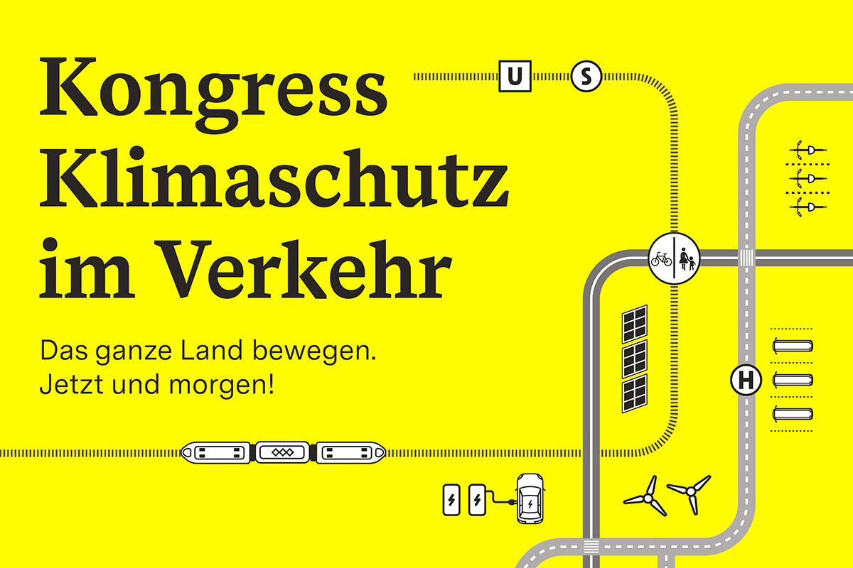 gelbes Veranstaltungsbanner zum Kongress Klimaschutz im Verkehr