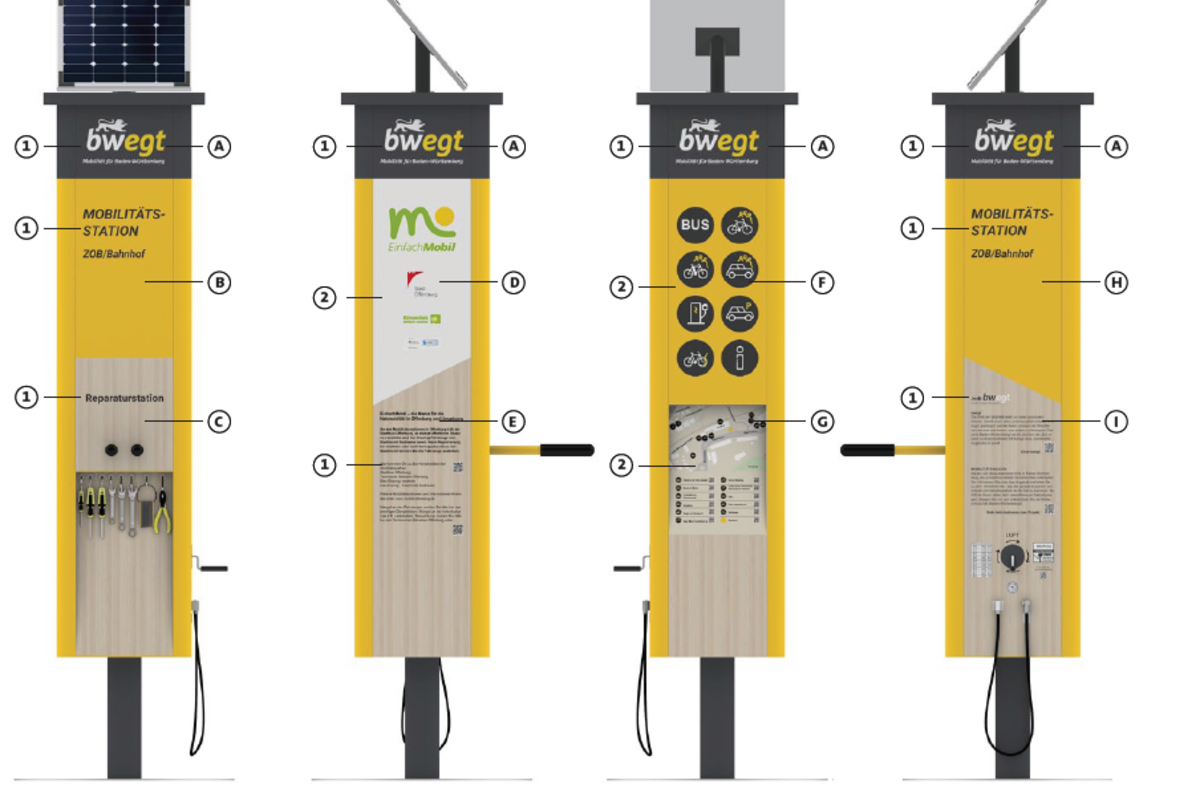 Kleine Mobilitätssäule mit Reparaturset in 2D-Ansicht