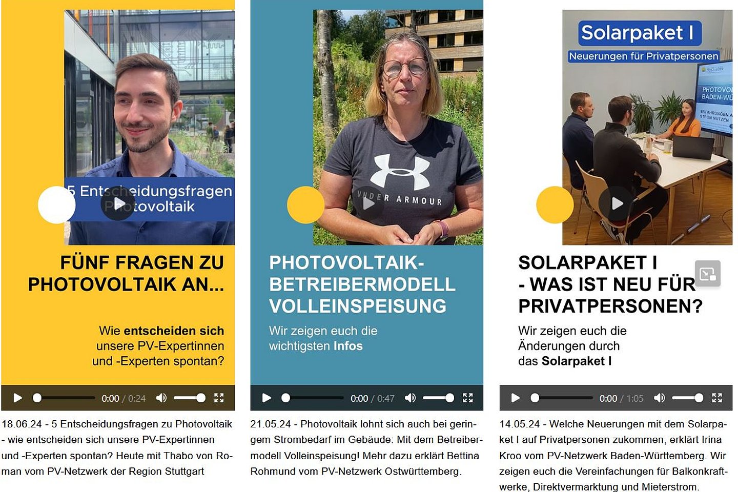 Screenshot der Webseite vom PV-Netzwerk