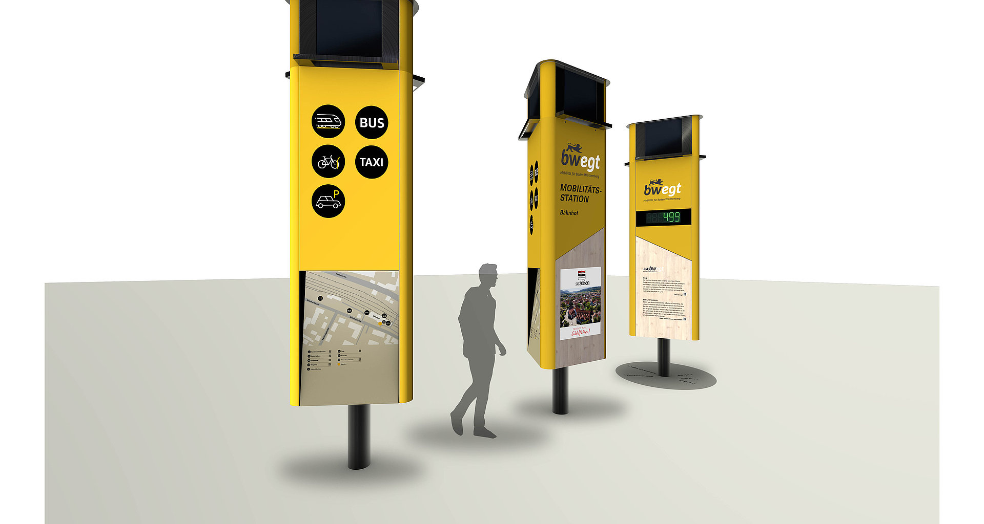 Rendering der großen Mobilitätssäule mit integrierter Fahrradzählanlage